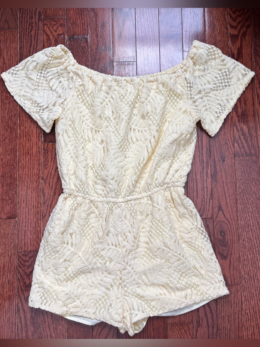 Off-Shoulder Yellow Lace Romper